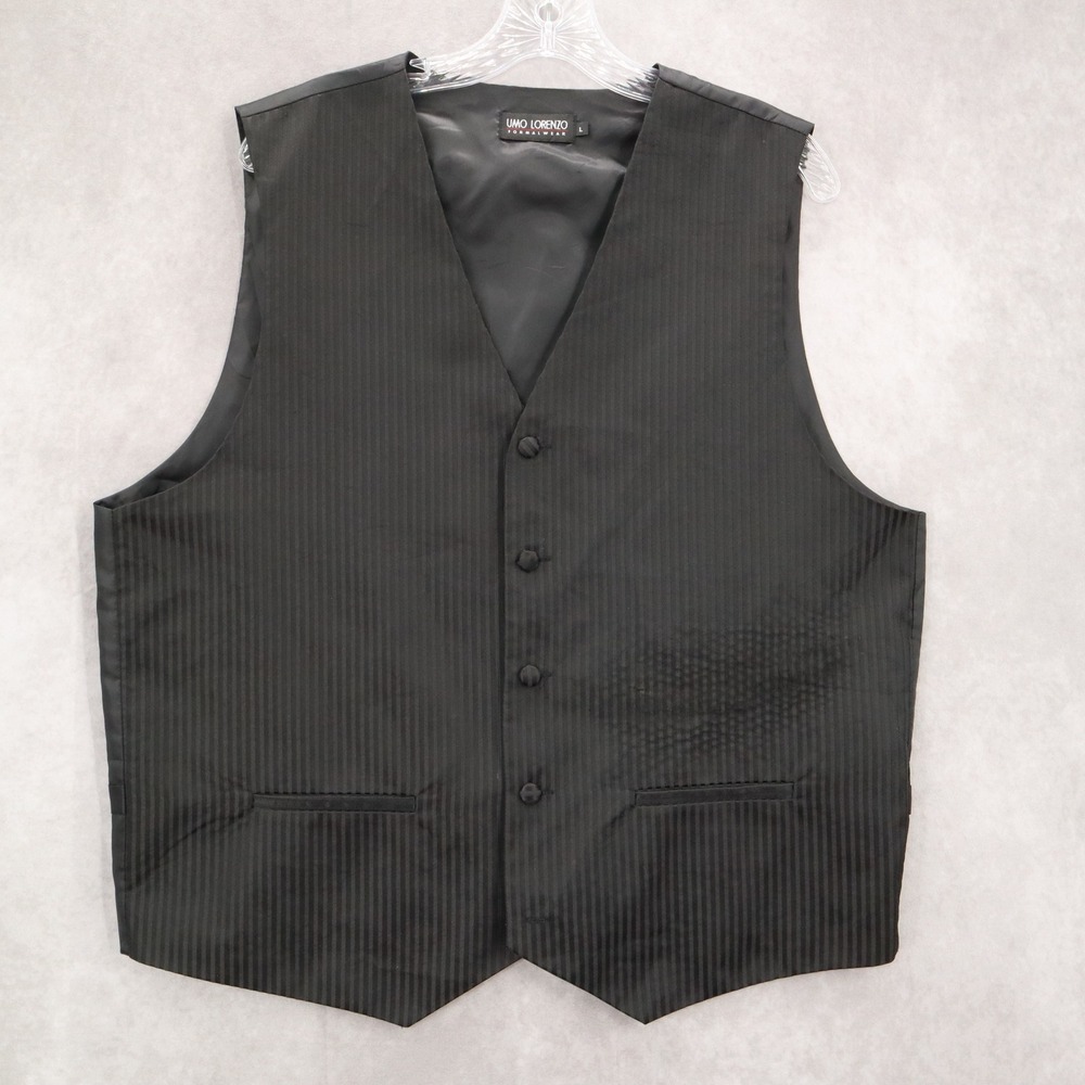 Umo Lorenzo Black 4 Button Stripe Welt‎ Point Waistcoat Tuxedo Suit Vest L 46R